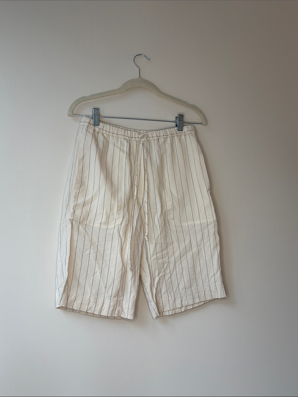 Toteme Cream Pinstripe Drawstring Athletic Shorts